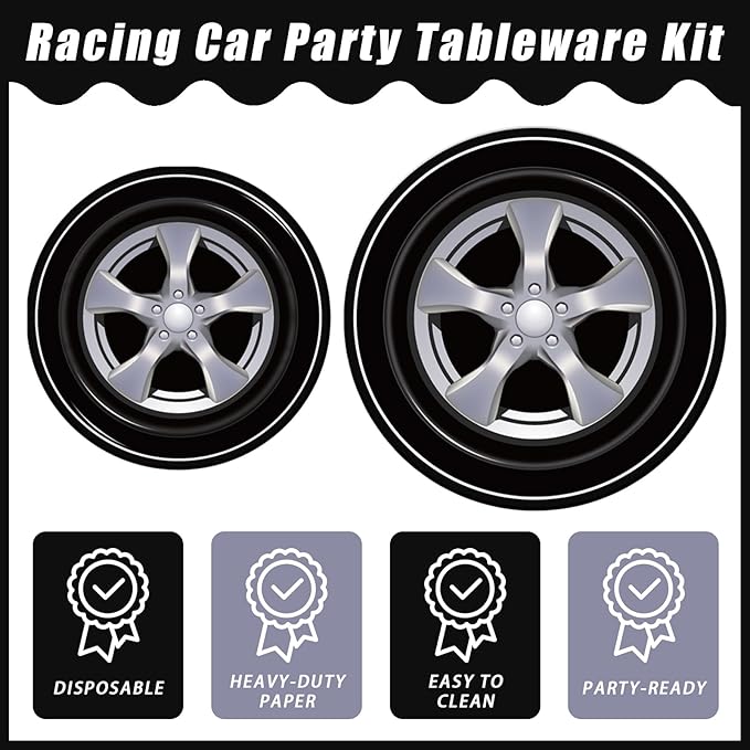 96 Pcs Race Car Party Plates and Napkins Sets, Racing Car Race Track Party Supplies Decorations Racing Sports Themed Dinnerware for Boys Birthday Baby Shower Home Decor, Serves 24