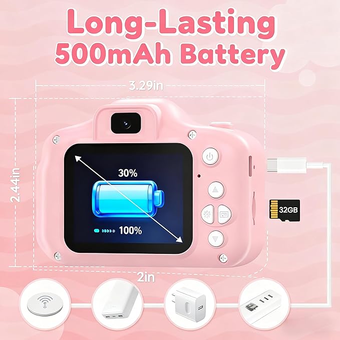 Kids Digital Camera Toy for Boys and Girls Aged 3-12, Unicorn 1080P Children's Camera, Christmas Birthday Gift, Toddler Digital Video Camera for Girls with 32GB SD Card/Reader (Pink)