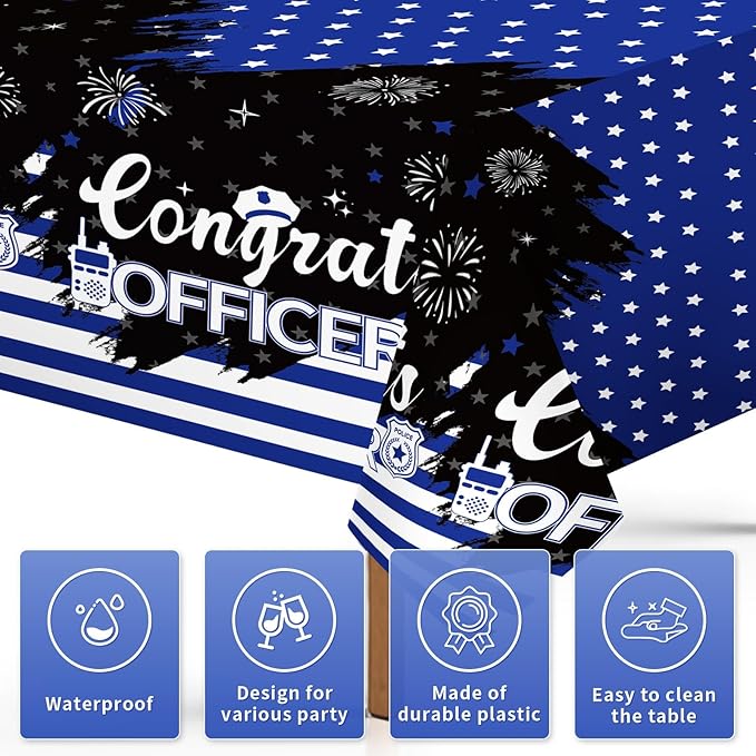 3Pcs Police Party Tablecloth Blue Line Police Retirement Plastic Table Cover Waterproof Congrats Officer Disposable Table Cloth for Law Cop Graduation Promotion Party Decorations, 54 x 108 Inch