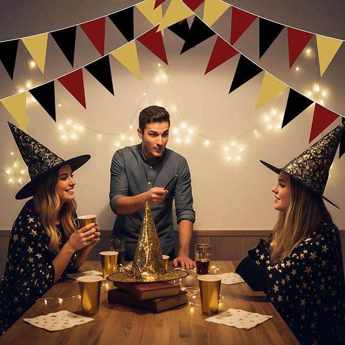 Jetec 5 Pack 49 Feet Wizard Party Banner Witch Party Decorations for Halloween, Magic Garland for Sorcerer Festivals, Wizard Supplies & Reusable Indoor Outdoor Decor