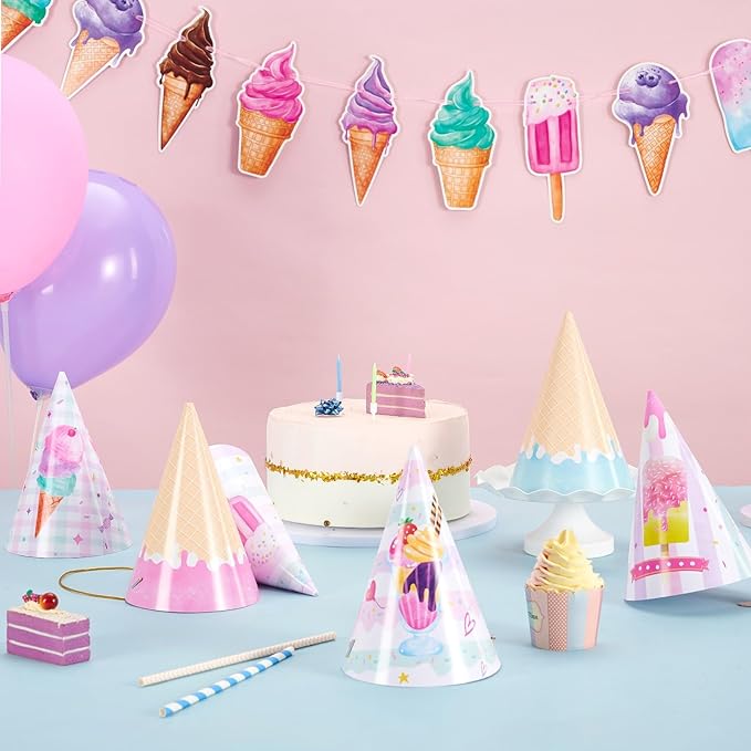 WERNNSAI Birthday Party Hats - 12 Pcs Birthday Party Supplies Cone Hat Headbands Colorful Paper Party Hats for Kids