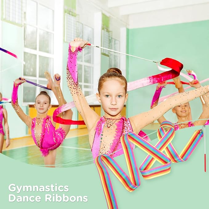 20PCS Rainbow Party Favors - Dance Ribbons for Kids Circus Carnival Rhythmic Gymnastics Birthday Party Decoration Supplies, Ribbon Baton Twirling Sticks Silks Streamers Wands for Girls
