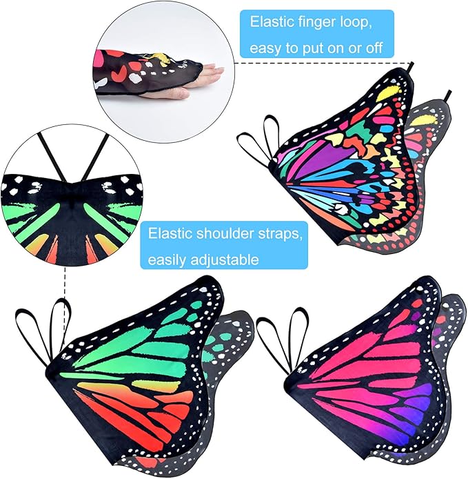 Coopay 9 Pieces Kids Butterfly Costume Fairy Butterfly Wings Masquerade Masks Halloween Girls Dress Up Pretend Play