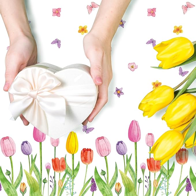 4 Pack Spring Summer Lavender Tulip Tablecloth Blooming Floral Table Cloth Wild Flower Tablecloth Watercolor Party Table Cover Easter Picnic Spring Summer Party Decorations 51 x 86 Inch