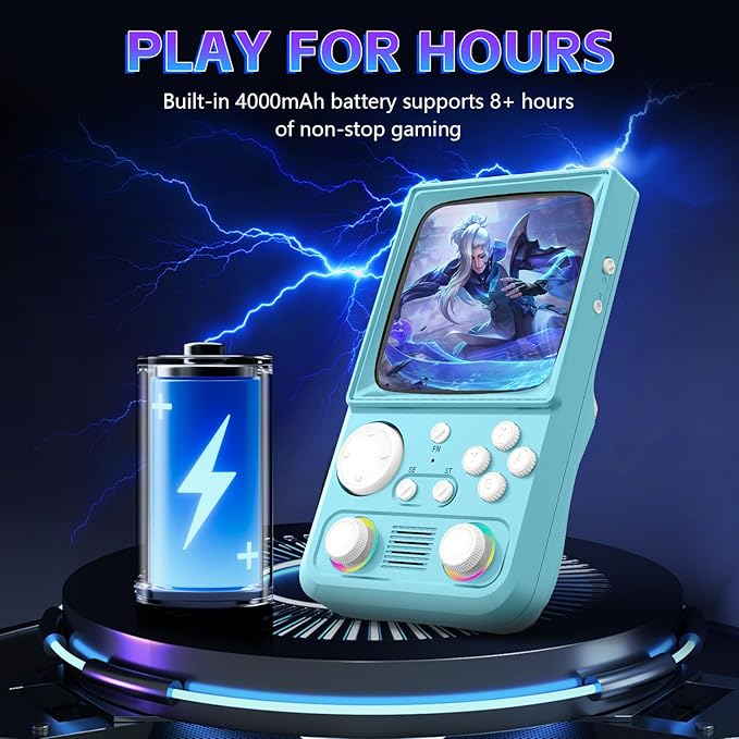 R36TMAX Retro Handheld Game Console, 4.0 Inch IPS HD Screen Retro Gaming Console, Handheld Game Console with 18000+ Classic Games, Supports WiFi Networked Fighting and OTG, Built-in 64G-Sky Blue