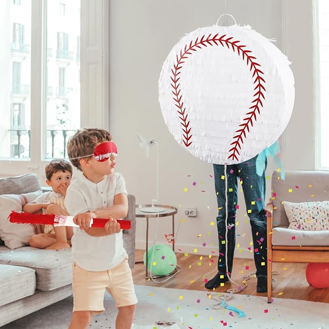 Hooqict Baseball Pinata with Blindfold and Bat Sports Pinata for Kids Boys Baseball Themed Birthday Party Decorations Supplies