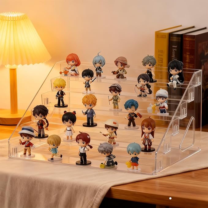 2PCS Acrylic Figurine Display Shelf,Clear Mini Figure Display Case with 7 Layers, Mini Collection Case, Figure Holder Stand for Mini Collectible Toys