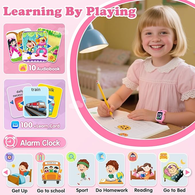 Smart Watch for Kids Girls Gift Age 3-12 with 39 Games Alarm Clock Camera Video Music Player Pedometer Flashlight 12/24 hr HD Touch Screen Kids Smart Watch Birthday Toys for Girls Ages 4 5 6 7 8 9 10