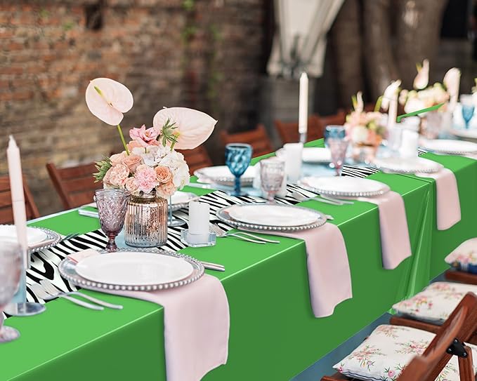 Buryeah 3 Pcs Zebra Tablecloth Zebra Print Plastic Table Cloth Disposable Tablecloth Animal Safari Table Cover 54 x 108'' for Baby Shower Wedding Birthday Party Decorations Supplies (Green)