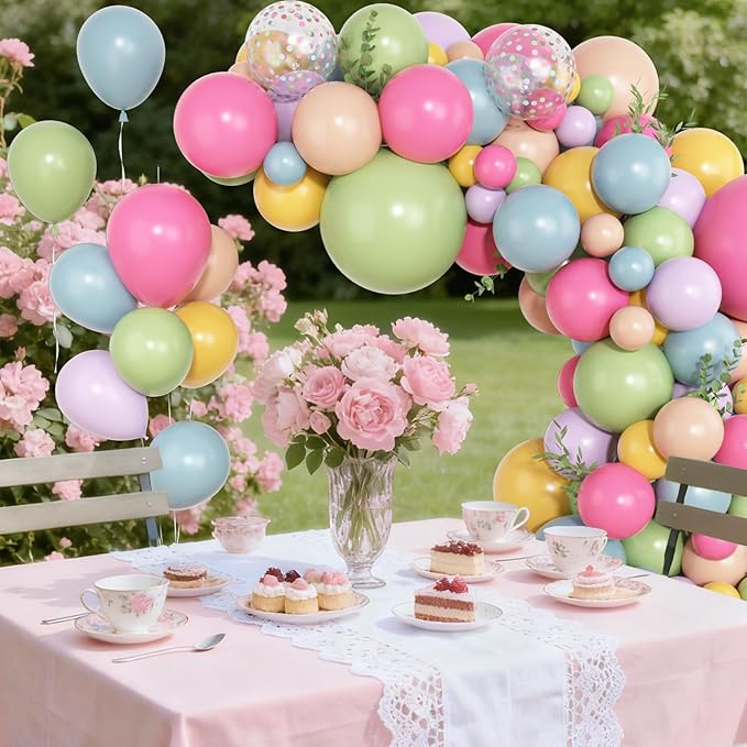 Amandir 153Pcs Spring Flower Balloons Arch Garland Kit Different Sizes 18 12 10 5inch Pink Green Yellow Dusty Blue Wildflower Balloons for Floral Baby in Bloom Shower Daisy Birthday Party Decorations