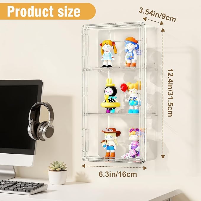Wall-Mounted Clear Display Case for Figures, Acrylic Storage Organizers Box with Magnetic Door, Wall Dustproof Showcase for Collectibles Action Figure(1, Medium-Narrow)