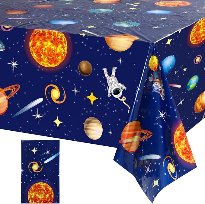 Sumind 1 Piece Space Tablecloth Decorations Plastic Outer Solar System Table Cover Planet Design for Kids Space Theme Birthday Party Decorations and Supplies for Birthday Home, 54 x 108 Inch