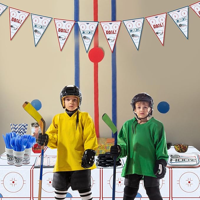 162Pcs Hockey Party Decorations - Including Hockey Theme Plates, Napkins, Cups, Birthday Banner for Ice Hockey Party Decoration Kids Party Supplies, Serve 20