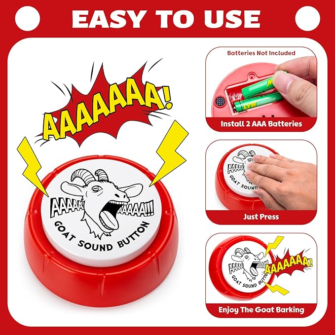 FunisFun Goat Desk Toy with Goat Squeak, Funny Button with Sheep Sound for White Elephant Gag Gifts Men Women Office Gifts for Dad from Daughter Son, Novelty Toys for Playing Jokes