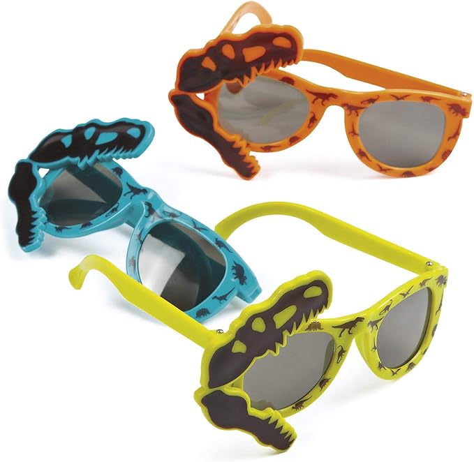 Fun Express Dinosaur Party Sunglasses for Kids 8-12 - Dino Dig Birthday Party Favors Bulk 12 Pack | Goodie Bags Stuffers for Kids 3-5 4-8 | Toddler Sunglasses Boys Girls Classroom Party Supplies