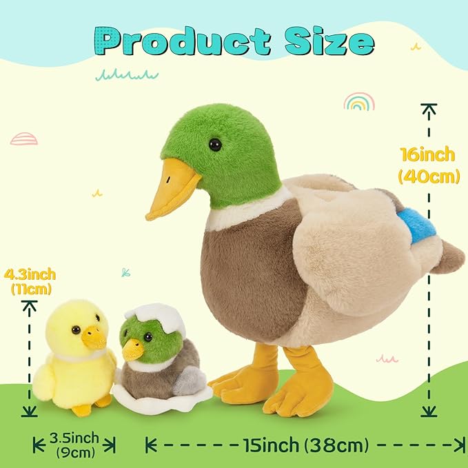MaoGoLan 6Pcs Plush Duck Toys 16'' Mallard Mom with 4 Ducklings & Eggs Inside - Duck Stuffed Animals Bulk for Girls Valentines Gifts Party Favors Decorations Christmas Birthday