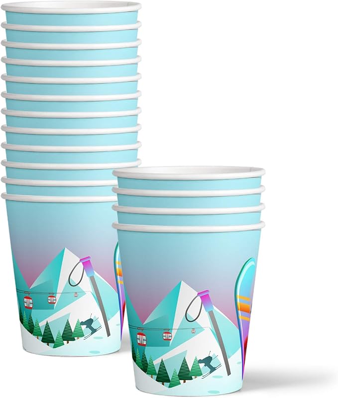 Birthday Galore Skiing Themed Party Supplies for Kids and Adults - Fun Celebration Set with Plates, Napkins, Cups, Tableware, Quick Setup, Colorful Decorations for Every Birthday Events - Kit for 16