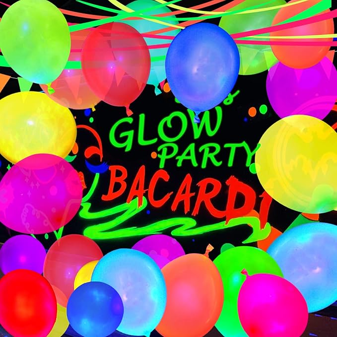 110 Pack Colored UV Neon Glow Balloons Neon Glow Party Decorations Glow in the Dark Party Supplies Black Light Fluorescent Latex Balloon for Birthday Decoration