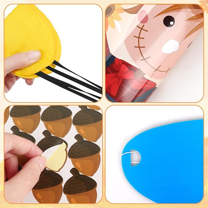Hooqict Thanksgiving Games for Kids Party Pin The Nose on The Scarecrow Thanksgiving Activities Fall Festival Games Autumn Harvest Party Decorations, Large Pin The Tail Poster with 48 Stickers