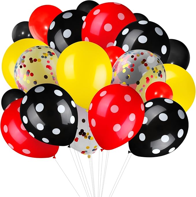 75 Pieces Mouse Color Balloons Confetti Polka Dot Balloons Latex Party Garland for Halloween Baby Shower Wedding Mouse Birthday Party Decorations Supplies(Red-Black-Yellow)