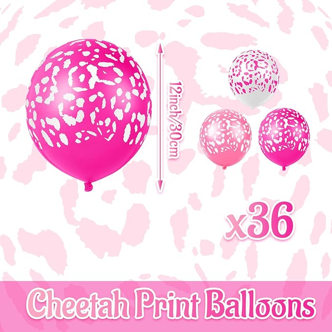 Gejoy 36 Pcs Cheetah Balloons White and Rose Pink Leopard Print Balloons 12 Inch Spots Latex Leopard Jungle Animal Decorations for Cheetah Zoo Theme Birthday Party Supplies