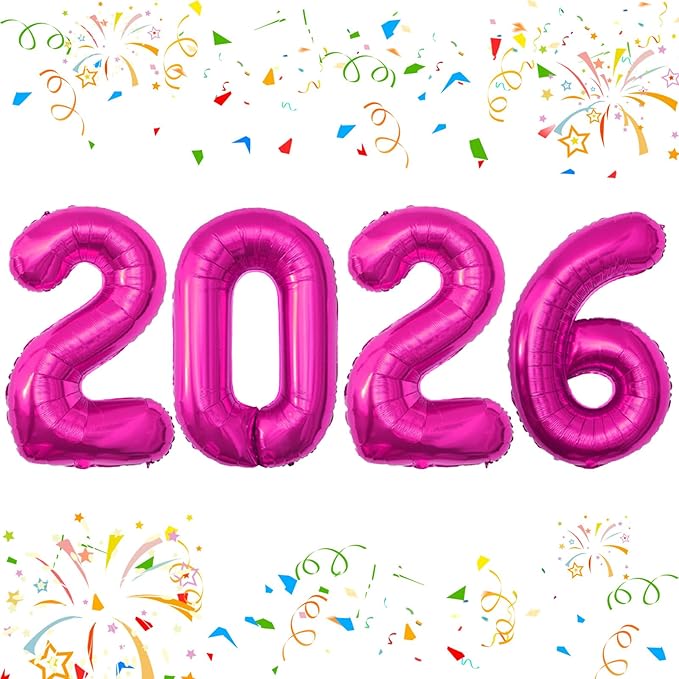 KALOR 42 Inch 2026 Hot Pink Foil Mylar Number Balloons, 2026 New Years Decorations for 2026 Happy New Year Eve and Graduations Party Supplies