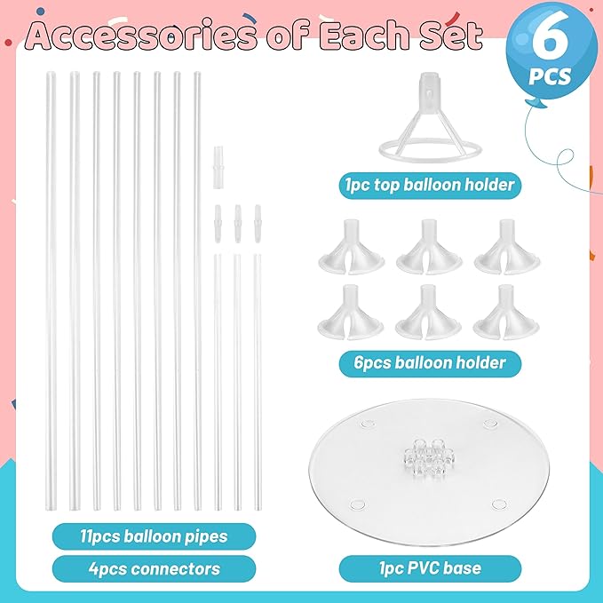 JOYYPOP 6 Sets 28 Inch Balloon Stand Kit, Balloon Holder Stickers Table Decoration Party Birthday Wedding Supplies Accessories