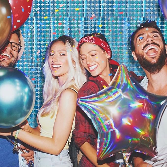Frozen Birthday Party Decorations 10pcs Glitter Foil Fringe Curtain Party Decor Blue Photo Booth Backdrop Streamers for Halloween, Christmas, Birthday, Graduation, Wedding Party Decorations