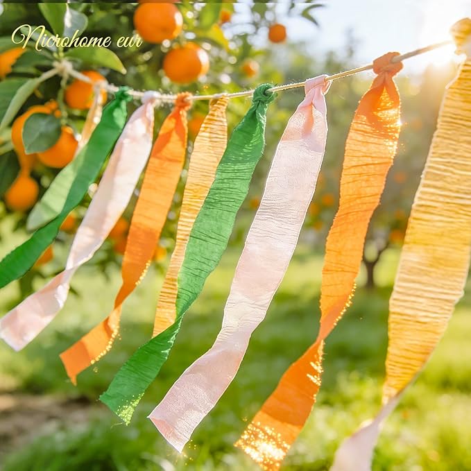 Little Cutie Baby Shower Decorations, 8 Rolls Citrus Orange Green Pink Gold Crepe Paper Streamers, 82 ft Long