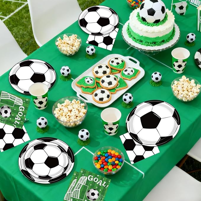 150 PCS Soccer Plates and Napkins, Soccer Party Supplies Disposable Paper Plates and Napkins Tableware Set for Boys Sports Soccer Birthday Party Decorations, Serves 50