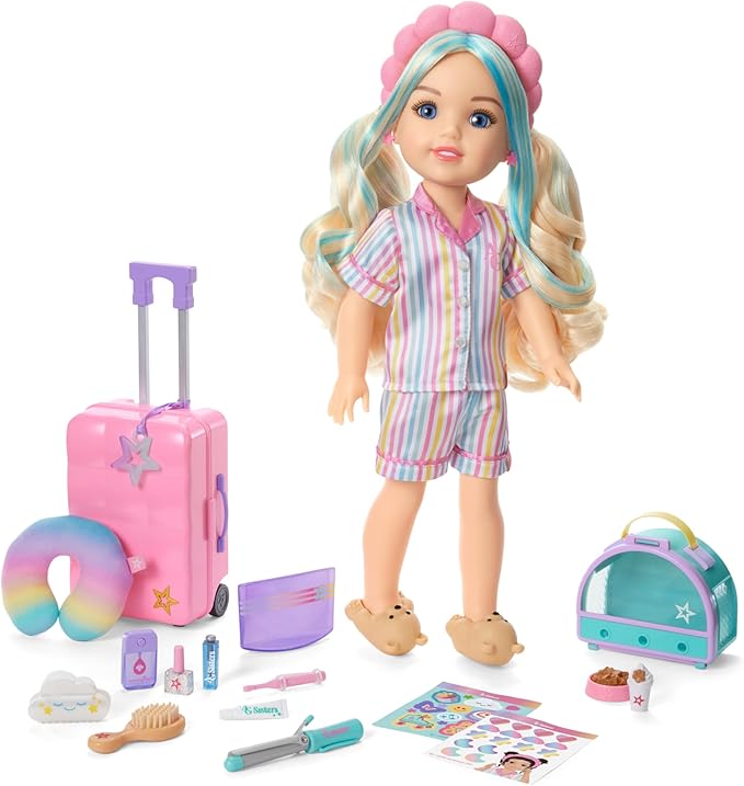 American Girl, AG Sisters Self-Care Sleepover Set, Doll Playset, for 14.5-inch Dolls, 22 pcs, for Ages 4+