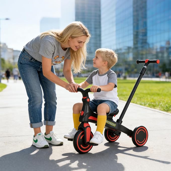 Winhope Kids Tricycle, 6 in 1 Baby's Tricycle Toddler Trike with Adjustable Push Handle, Reversible Seat and Canopy, Baby Stroller for 1-6 Year Olds, Suitable for Outdoor Activities(Red)
