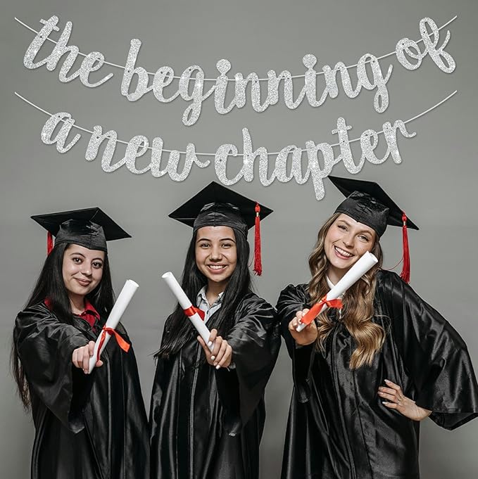 BEISHIDA The Beginning of A New Chapter Banner, Farewell party Decoration,Graduation Sign 2026 Banner,Happy retirement Supplies,Going away party Sign Garland,Graduation banner Glitter Silver