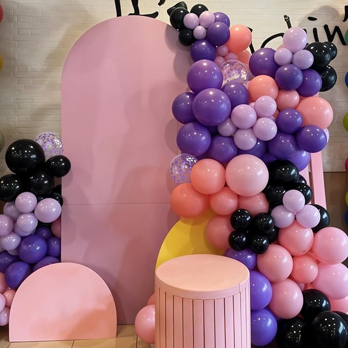 Purple Pink Black Balloons, 12 Inch Pink Black Macaron Dark Metallic Purple Confetti Balloons for Girls Women Wedding Bridal Shower Baby Shower Birthday Party Decorations
