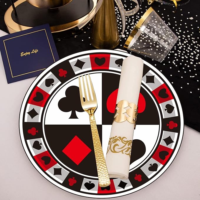 40 Pcs Casino Party Supplies - 7" Poker Paper Plates for Casino Night, Las Vegas Birthday Party Decorations