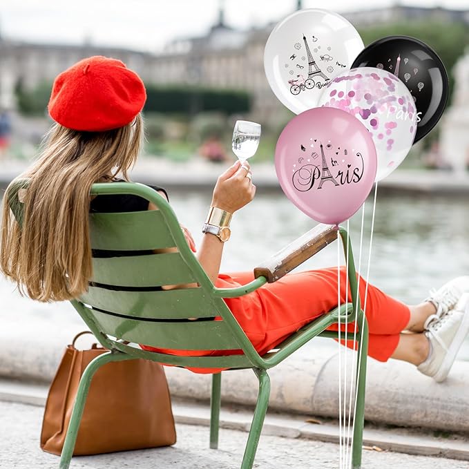 45 Pcs Paris Balloons Day in Paris Party Decorations Eiffel Tower Latex Balloons for Wedding Birthday Bridal Shower Anniversary Baby Shower Party Supplies Decorations