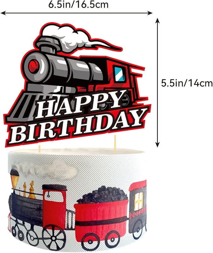 Retro Train Birthday Party Supplies - Includes Train Happy Birthday Banner, Cake Topper, Cupcake Toppers, Balloons for Vehicle Party Decorations