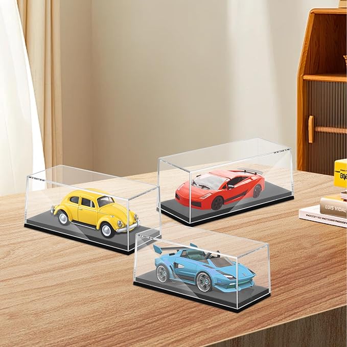 12 PCS Clear Model Cars Display Case,Toy Car Display Organizer Storage Case Fit for 1/64 Car Model,Clear Acrylic Display Box with Black Base for Hot Wheels Car(4.17 x 1.81 x 1.81 in)