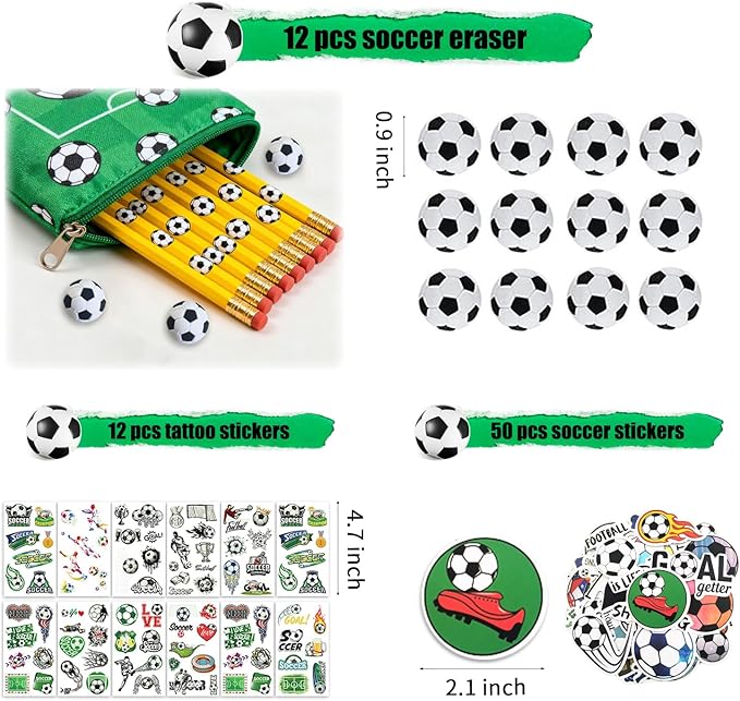 XIPEGPA 146 PCS Soccer Party Favors Soccer Birthday Party Supplies with Soccer Themed Bags Erasers Whistle Stickers Slap Bracelets Keychains for Football Sport Party Favors Goodie Bags Decorations