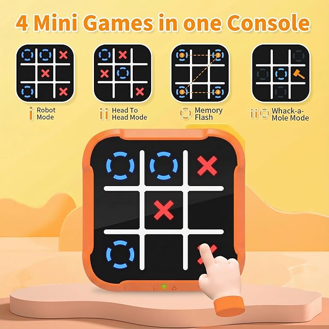Electronic 4-in-1 Tic Tac Toe Game, Digital Handheld Puzzle Game, Portable Toy Gifts for Educational Family Fun and Road Trips for Kids and Adults