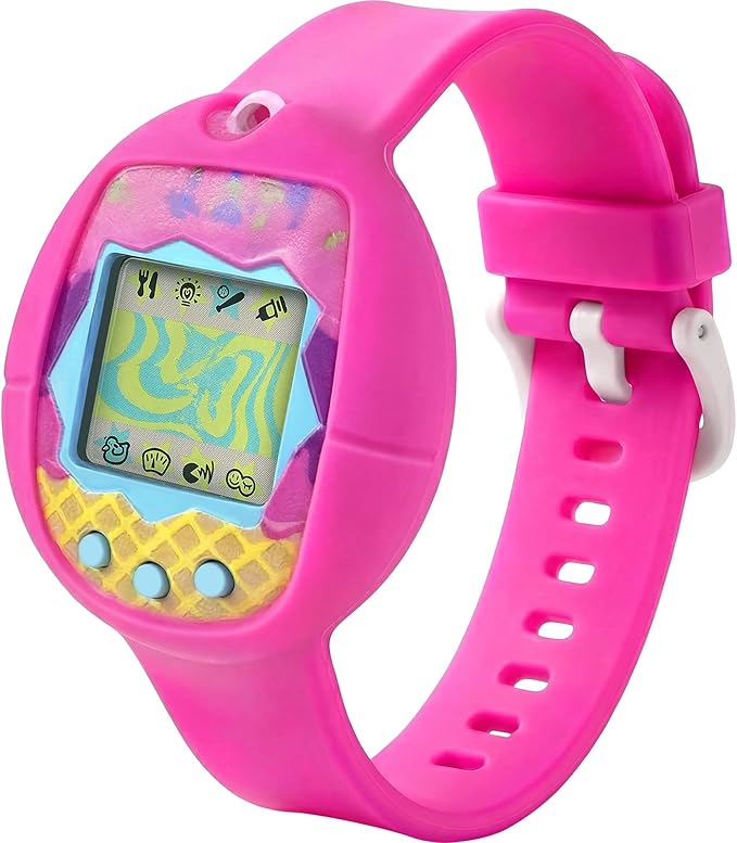 Soft Silicone Wristband for Tamagotchi Original, for Gen 1/2, Neon, Retro Flowers, 90s, Fresh Strawberry, Adjustable Anti-Drop Strap for Kids, Teens, Adults, Parents & 90s Nostalgia Lovers (Rose Red)