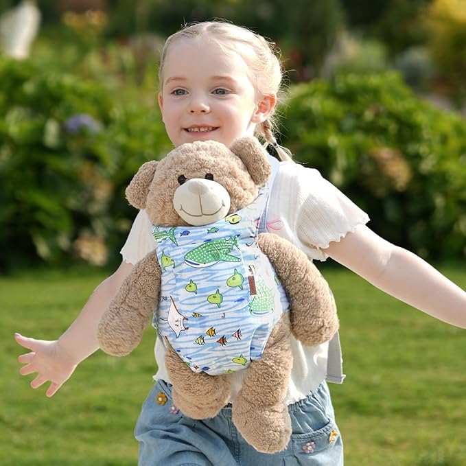 GAGAKU Toy Baby Dolls Carrier for Kids, Reborn Baby Doll Carrier Accessories for Toddlers & Girls - Blue - Fish Pattern