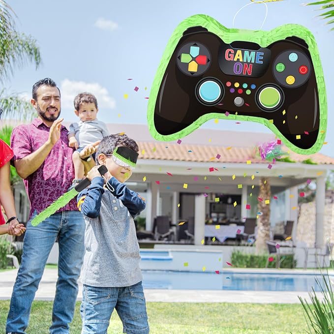 Video Game Controller Pinata with Pinata Stick and Blindfold for Boys Kids Birthday Party Decorations Video Game Party Supplies Carnival Activity Decorations