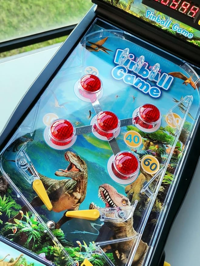 Dinosaur World Electronic Pinball Game,Tabletop Arcade Pinball Machine with Lights & Sounds Effects,LED Digital Scoreboard,Suitable for Kids & Adults