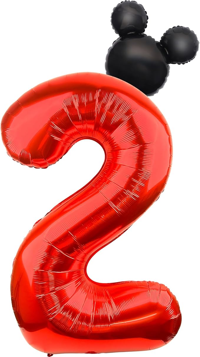 Mouse Number 2 Balloon 40 Inch Red Number 2 Balloon Mini Mouse Head Balloons for 2nd Birthday Party, Black Red Large Numeral Two Foil Balloons for Baby Shower Anniversary Supplies Decoration