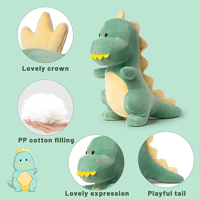 Dinosaur Stuffed Animal,12“ Cute Stuffed Dinosaur Plush Soft Dino Plushie Toys for Boys Girls Baby Kids (Green)