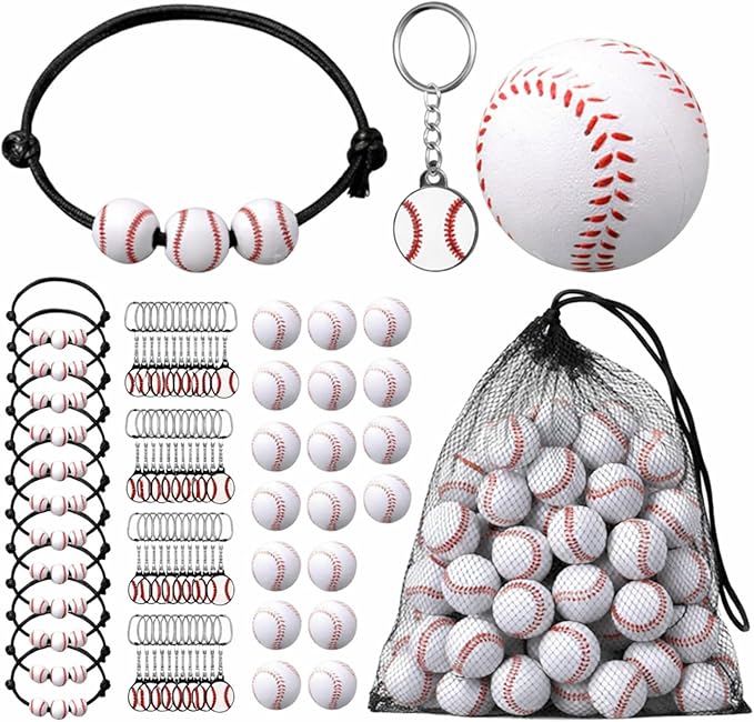 Nosiny 108 Pcs Baseball Party Favors Bulk Baseball Keychain Gifts Stress Balls Charm Bracelets 36 Pieces Each for Team Birthday Party Supplies