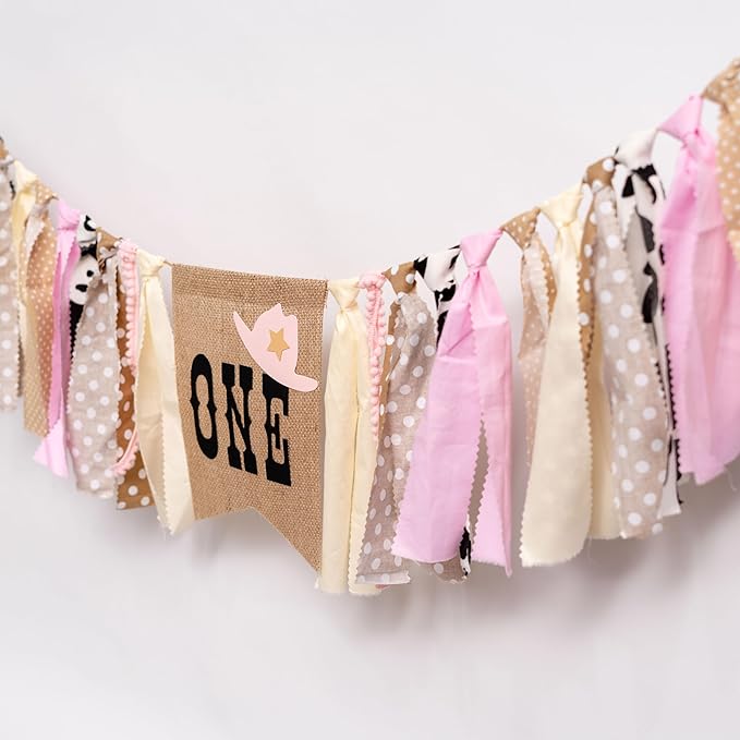 Cowgirl Highchair Banner 1st Birthday - My First Rodeo High Chair Banner, First Rodeo Birthday Decorations Party Supplies for Party, Anniversary, Photo Props... (Pink)