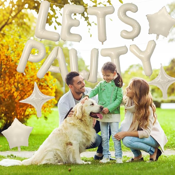 Lets Pawty Balloons Banner 16 Inch,Beige Dog Birthday Decorations with 4pcs 10 Inch Star Balloons,Paw Foil Letter Balloon for Dogs Paw Pet Puppy Theme Party Supplies
