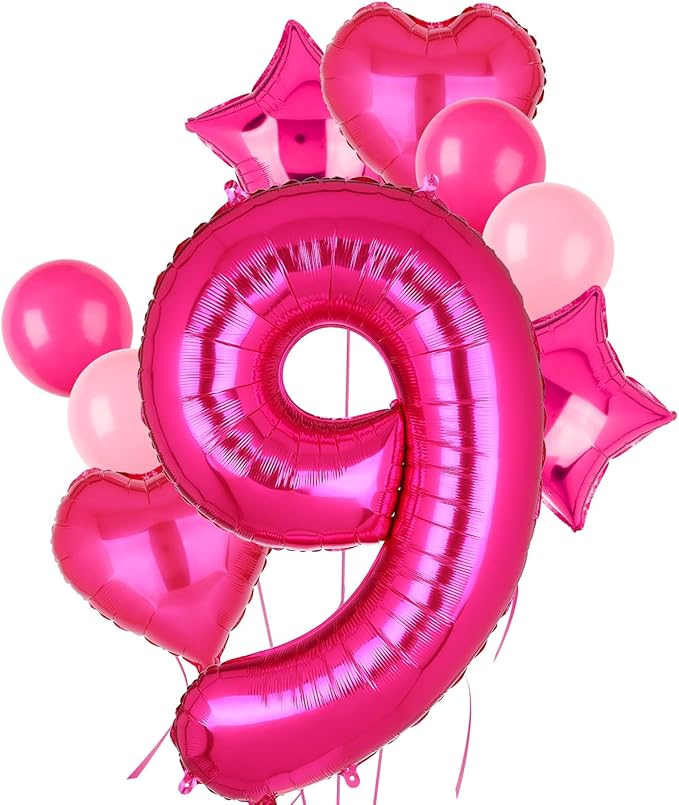 40 Inch Number Balloons Hot Pink 9 Large Number Balloon Anniversary Event Celebration Bachelorette Cowgirl Let's Go Girls Pink Themed 9th Birthday Party Decor Supplies 9 Pcs